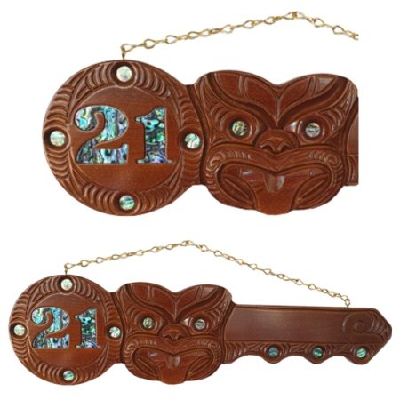 Carved 21st Key - Maori design Mask - 435