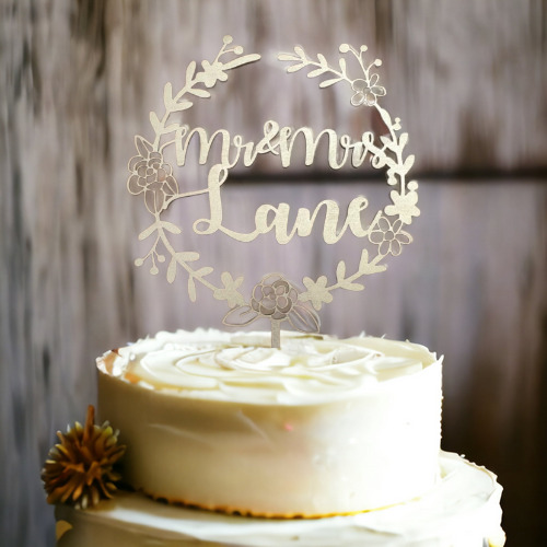 Mr & Mrs Large Floral Cake Topper